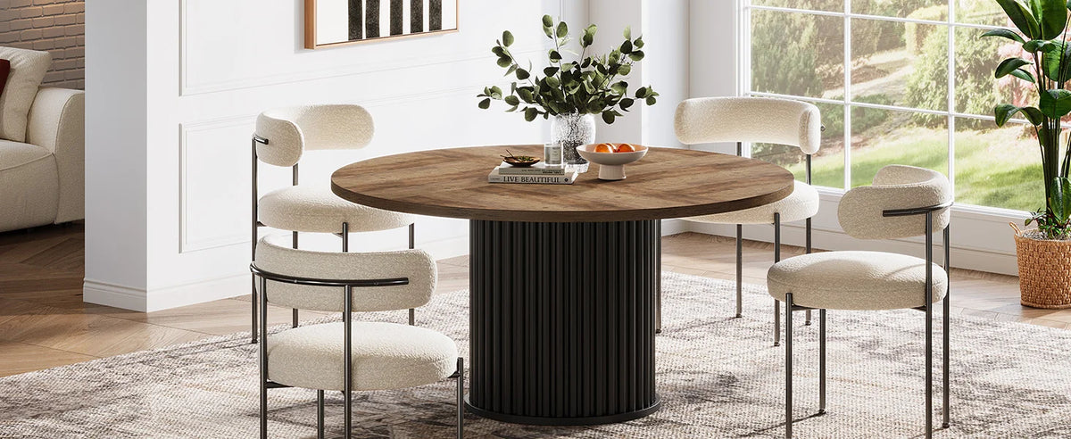 Tribesigns Svart Runt Matbord för 4-6 Personer, 120 cm