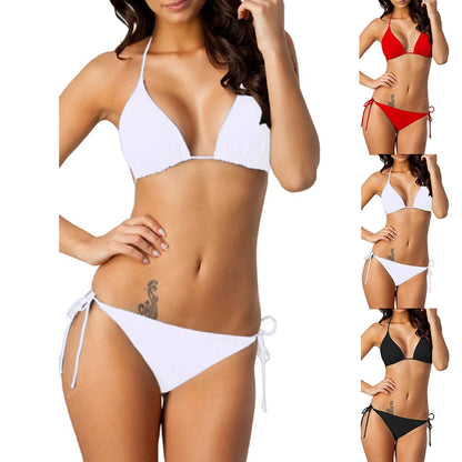Women Sexy Solid Bikini Set Tie Side Bathing Suit Triangle Top Thongs Swimsuits 2025 Woman Beachwear Bather Swim Wear