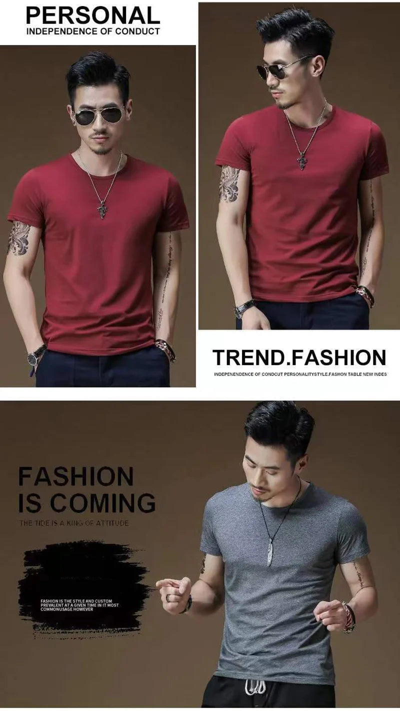 2026 Men's T Shirt Pure Color V Collar Short Sleeved Tops Tees Men T-Shirt Black Tights Man T-Shirts Fitness For Male Clothes