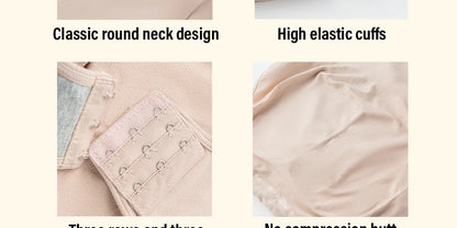 POKARLA Spandex Elastic Body Suit Shapewear Women Body Shaper Tummy Control Long Sleeve Open Crotch Round Neck Seamless Shapers