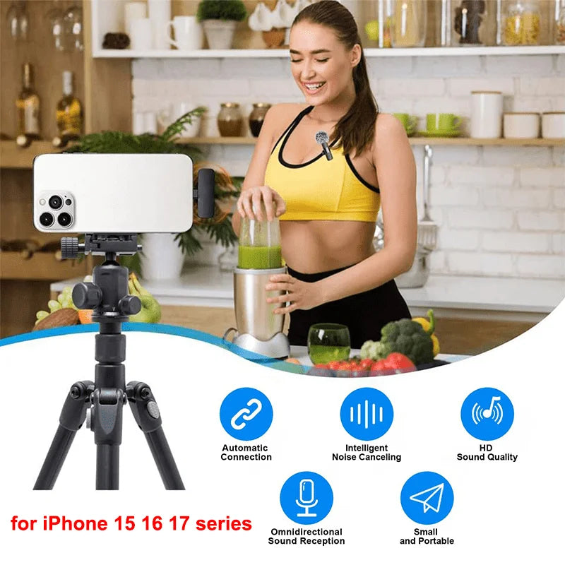 Wireless Lavalier Lapel Microphone for iPhone, iPad, Mini Video Recording Mic for Interview Video Podcast Vlog Noise Reduction