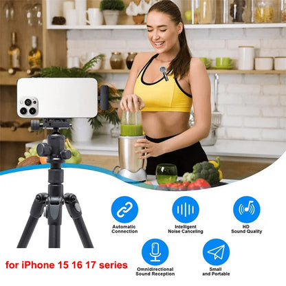 Wireless Lavalier Lapel Microphone for iPhone, iPad, Mini Video Recording Mic for Interview Video Podcast Vlog Noise Reduction