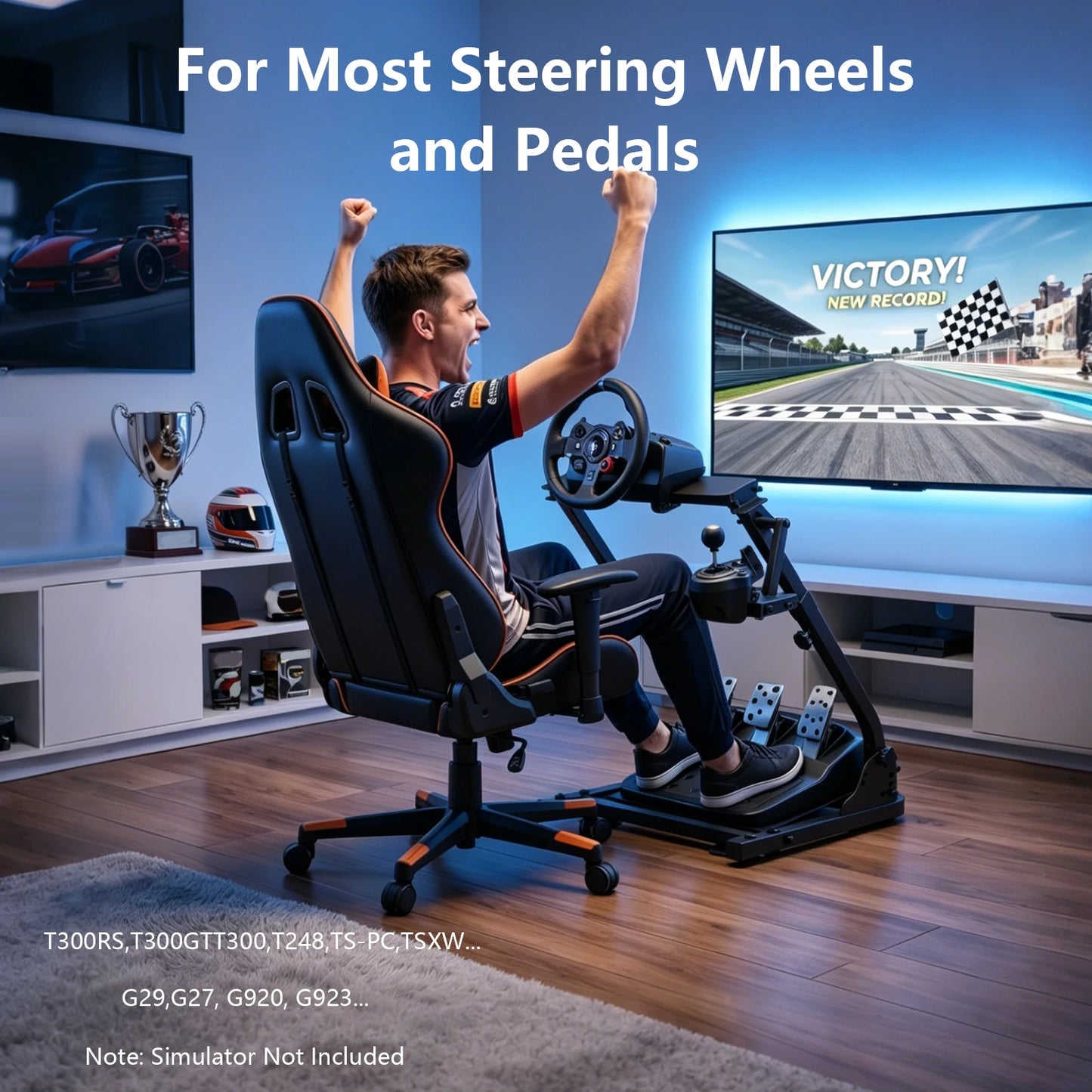 Universal Foldable Racing Steering Wheel Stand Adjustable Carbon Steel Simulator Cockpit Mount Compatible with Logitech G25 G27 G29 G920 T300 T500RS Gaming Wheel Support, Does Not Include Wheel Pedals Shifter