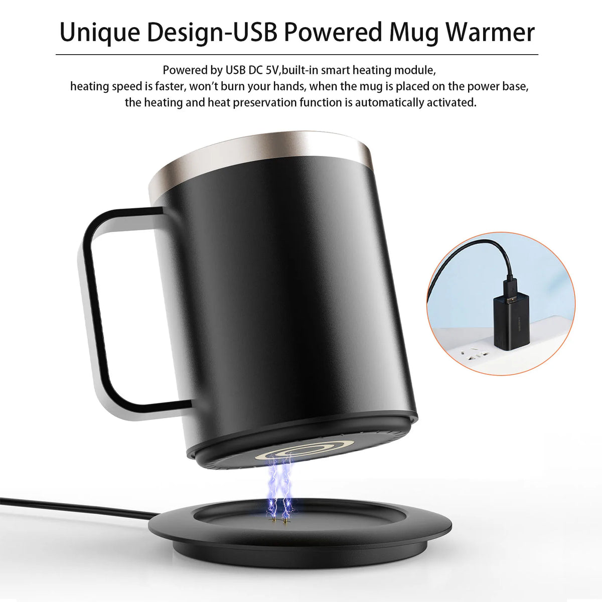 Self Heating Coffee Mug USB Powered Heated Cup with Temperature Control 131℉ Electric Coffee Mug Warmer for Desk Heated Mug