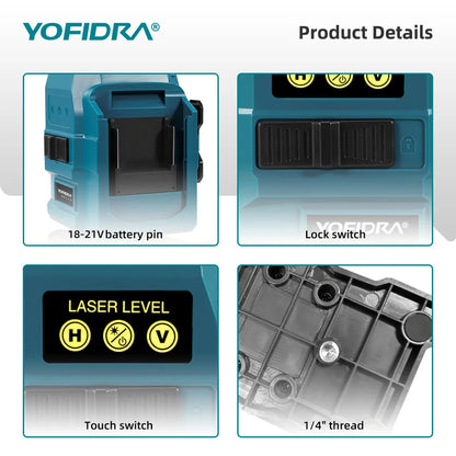 YOFIDRA 4D 16 Lines Laser Level Self-Leveling 360° Horizontal Vertical Leveling Tools With 1M Tripod For Makita 21V Battery Pin