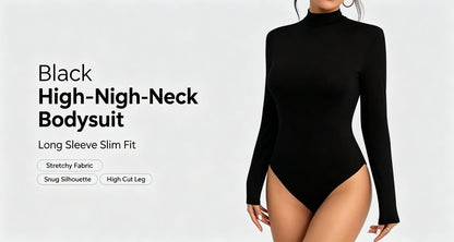 Y2K Aesthetic Mock Neck Long Sleeve Bodysuit Women Soft Stretch Slim Fit Thong Bodycon 2000s Vintage Layering Basic Top