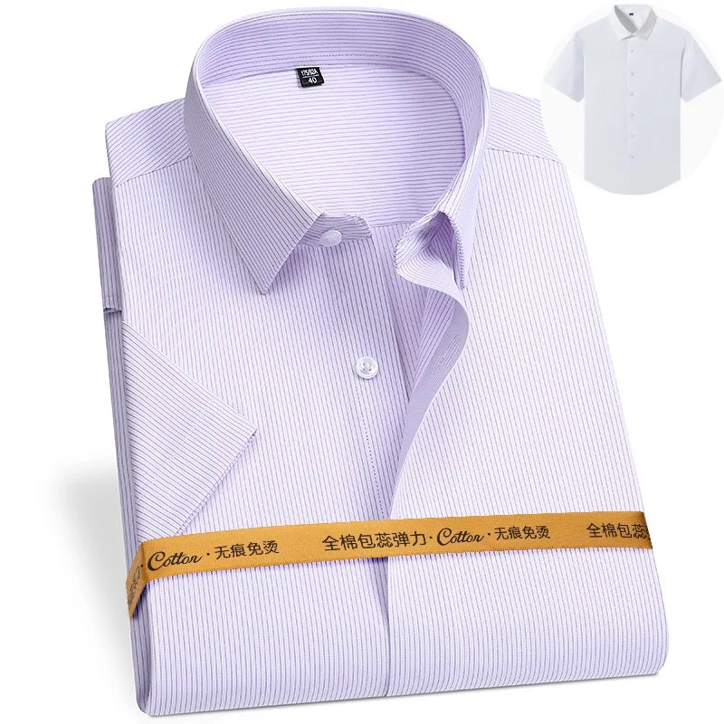 8XL Anti-Wrinkle 80% Cotton 15% Elastic Silk 5% Spandex No-Iron Business Office Soft Cozy Micro Elastic Long-sleeved Shirts Men