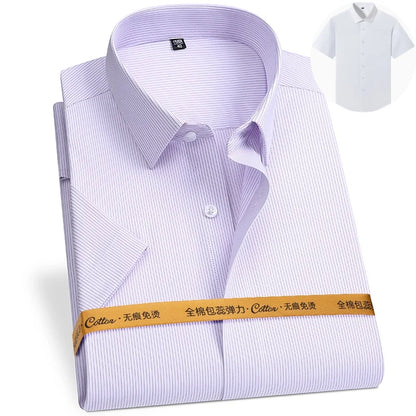 8XL Anti-Wrinkle 80% Cotton 15% Elastic Silk 5% Spandex No-Iron Business Office Soft Cozy Micro Elastic Long-sleeved Shirts Men