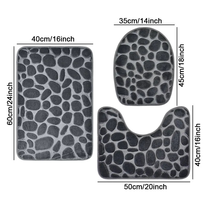 1 Set of Solid Color Simple Bathroom Water-absorbing and Non-slip Floor Mat Stone Pattern, Comfortable and Soft, Three-piece Set