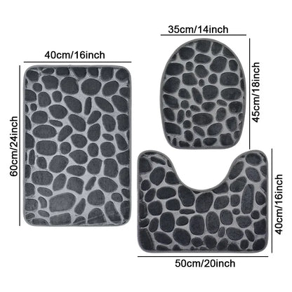 1 Set of Solid Color Simple Bathroom Water-absorbing and Non-slip Floor Mat Stone Pattern, Comfortable and Soft, Three-piece Set