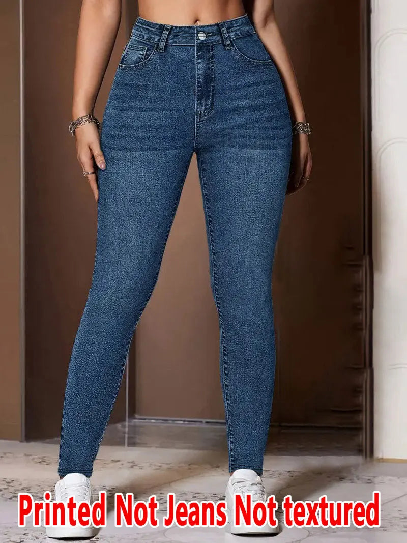 1136 [Printed Leggings - Not Faux Denim Fabric]Printed Leggings - Non-Faux Denim Fabric, Women'S Three-Quarter Pants,