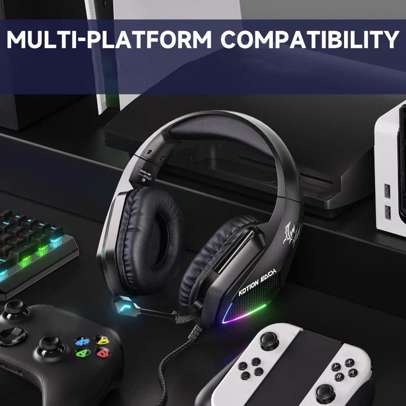 VIKEFON Esports Gaming Headset Over-Ear – Kabelanslutet Lättviktigt Kraftfull Drivare Mikrofon Volymkontroll Röd Blå Svart