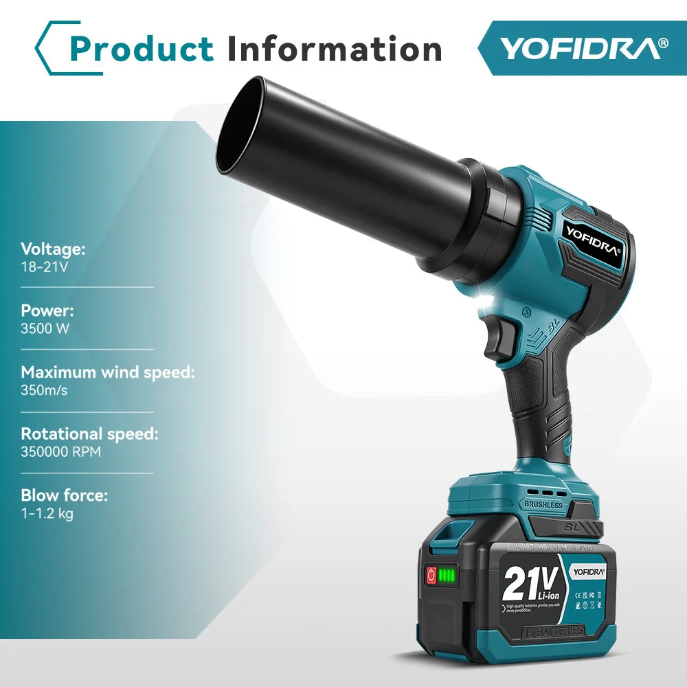 Yofidra 2-i-1 Borstlös Elektrisk Turbofläkt Jet Fläkt Lövblås
