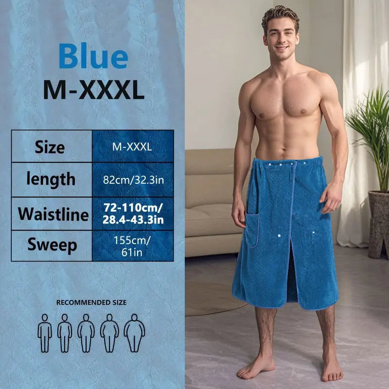 Suitable for M-XXXL Men's Bath Skirt Bath Towel Plus Size Bath Skirt Suitable for Home, Travel, Steaming, Spa, Beach