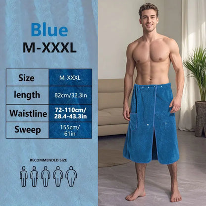 Suitable for M-XXXL Men's Bath Skirt Bath Towel Plus Size Bath Skirt Suitable for Home, Travel, Steaming, Spa, Beach