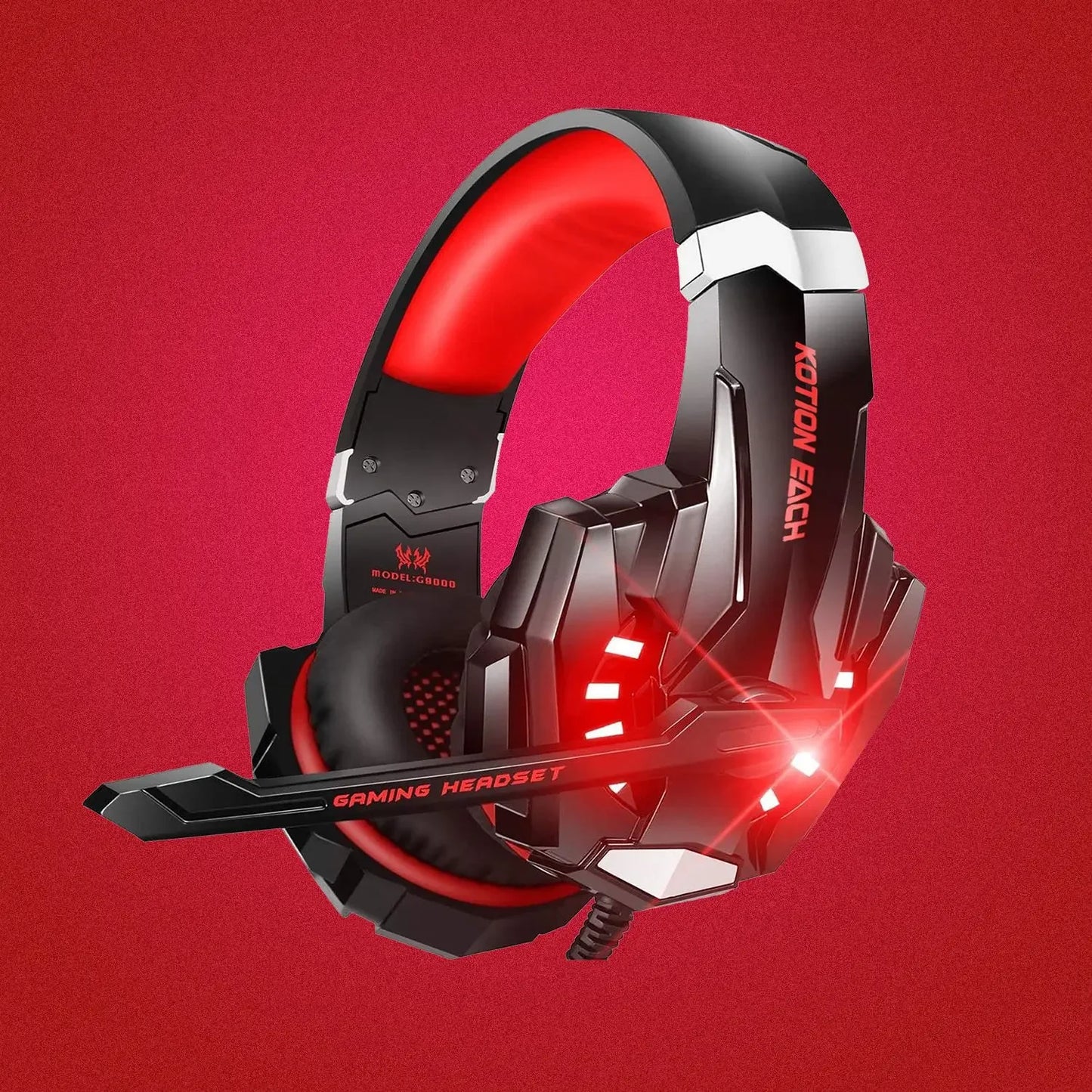 XIKCУ G9000 Gaming Headset Over-Ear – 3,5mm + USB LED-belysning Mikrofon Djupt Bas Stereo PS5 PS4 Xbox PC Laptop Röd Blå Vit