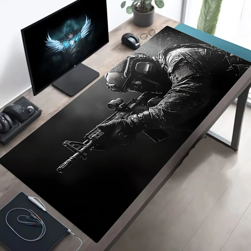 Large Mouse Pad Tactical Soldier Design Non-Slip XXL Desk Pad Gaming Accessories Stitched Edges for Home and Game for FPS Gamer