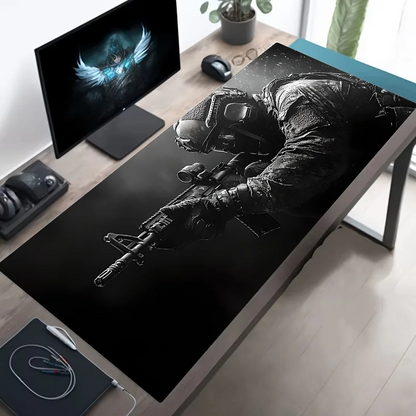 Large Mouse Pad Tactical Soldier Design Non-Slip XXL Desk Pad Gaming Accessories Stitched Edges for Home and Game for FPS Gamer