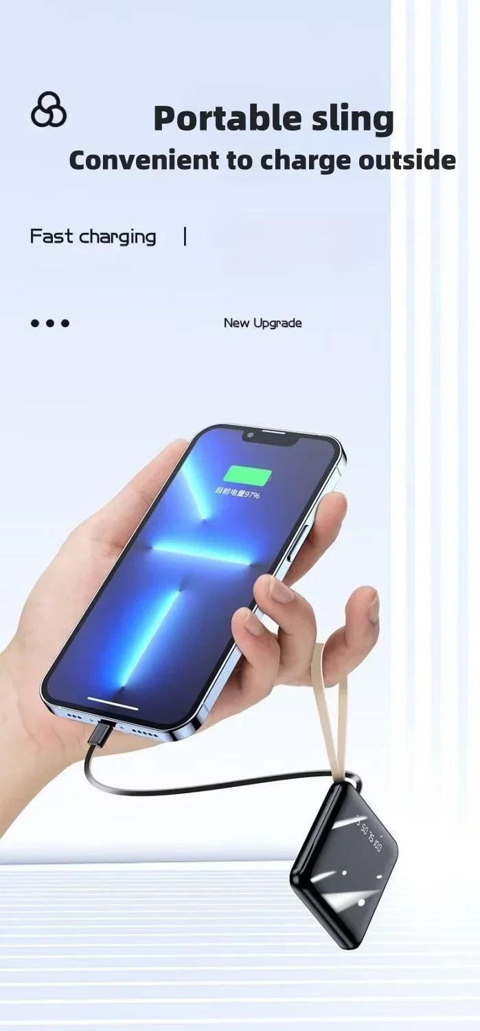 VIVO Mini Powerbank med 4 Inbyggda Kablar – Snabbladdning LED-display Dual USB Svart Vit Röd 50000/100000/200000mAh