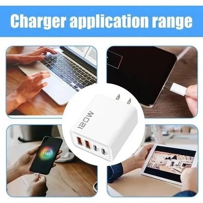 4-port USB-laddare med PD/QC3.0 – EU, US, UK och kabelvarianter