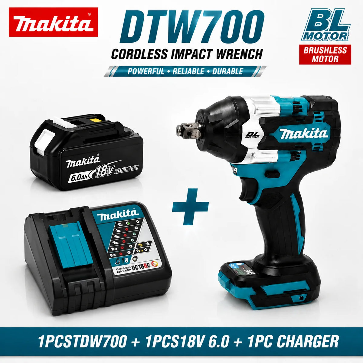 Makita DTW700 18V Kolborstfri Mutterdragare med 6.0Ah Batteri