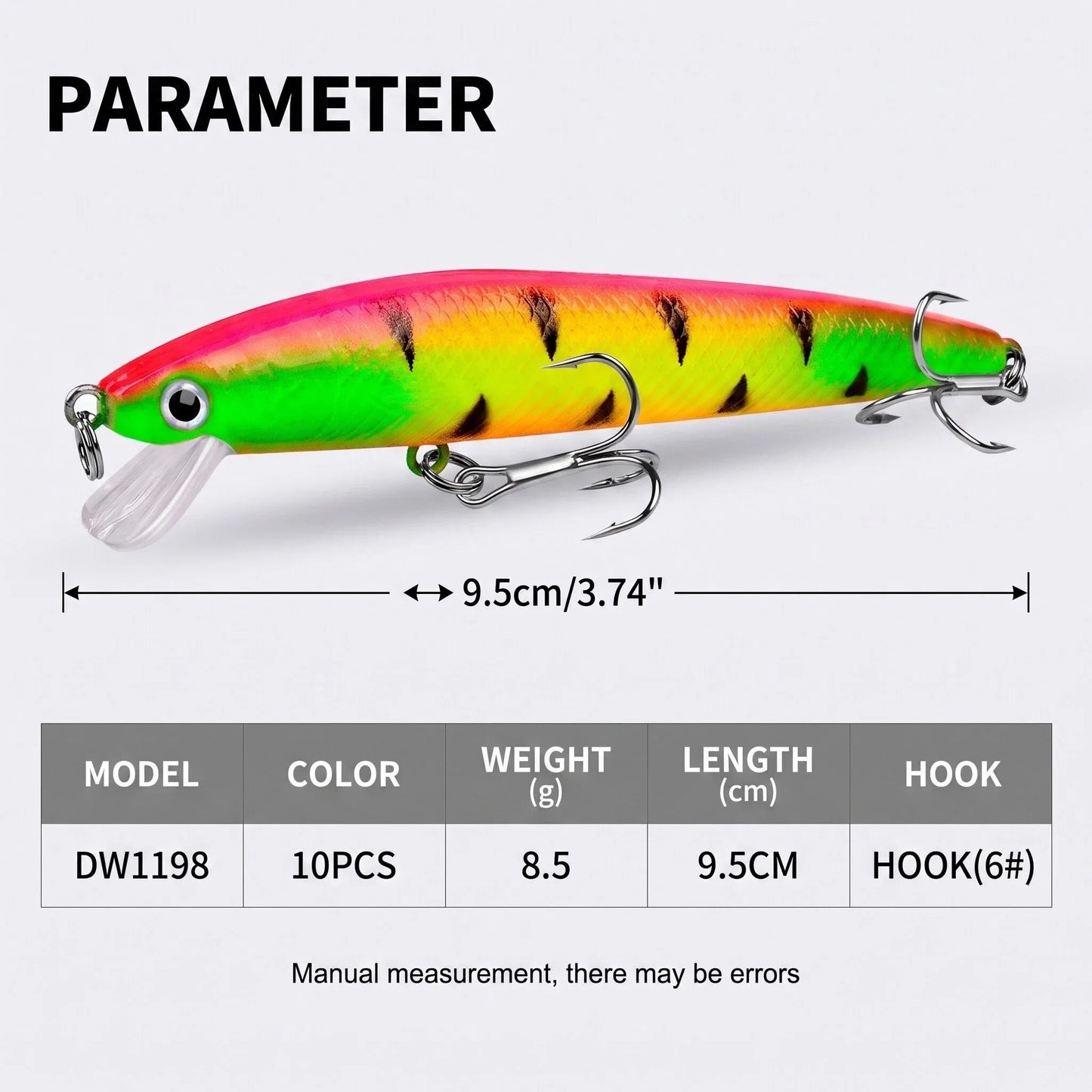 20PCS Suspending Jerkbait Minnow Lures – Slow Sinking Hard Bait with Treble Hooks for Bass Musky Zander Freshwater Saltwater