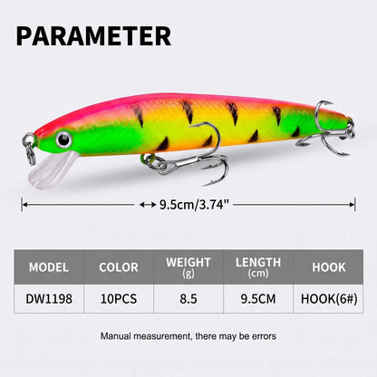 20PCS Suspending Jerkbait Minnow Lures – Slow Sinking Hard Bait with Treble Hooks for Bass Musky Zander Freshwater Saltwater