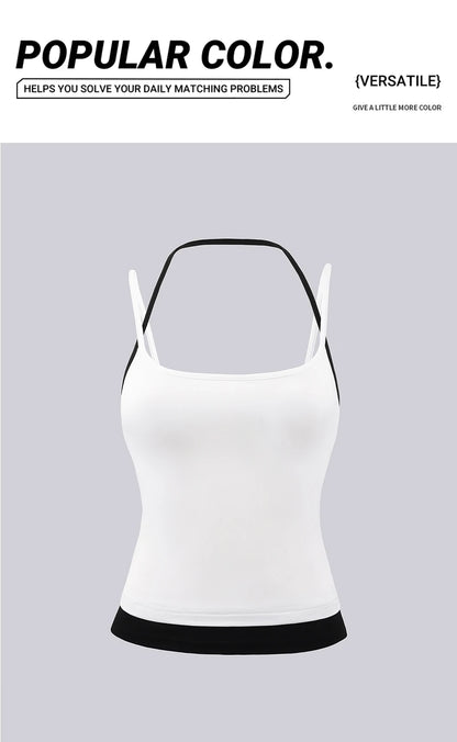 Dam Y2K Linne Crop Top – Sömlös Slim Camisole Fake Tvådelad Sportig Sommar, S–XXL