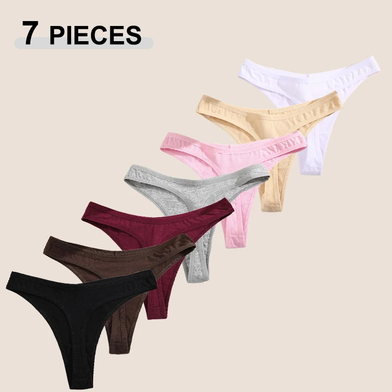 7Pcs/Set Seamless Cotton Panties For Women Sexy Low Waist Cotton Soft Thongs Ladies Solid Color Underpants Breathable G-strings