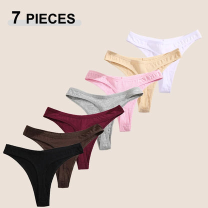7Pcs/Set Seamless Cotton Panties For Women Sexy Low Waist Cotton Soft Thongs Ladies Solid Color Underpants Breathable G-strings