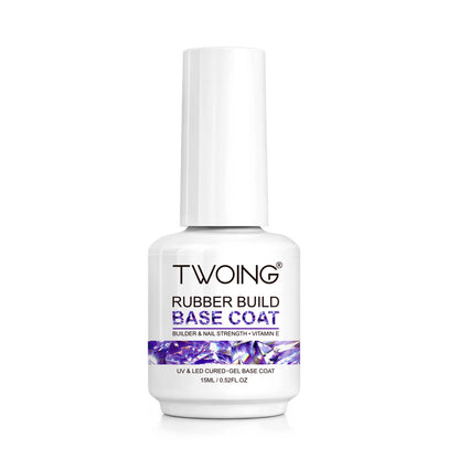 TWOING Rubber Base Coat & No Wipe Top Coat Set 15ml+15ml, Builder Base Gel, Diamond Shine, UV LED Soak Off, Long-Lasting
