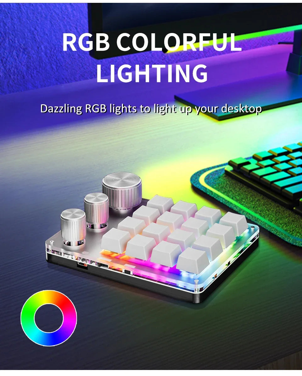 Bluetooth Macropad Macro Mechanical Keyboard 16 Keys 3 Knob RGB Mini Gaming Custom Programming Hotswap Keypads For Photoshop