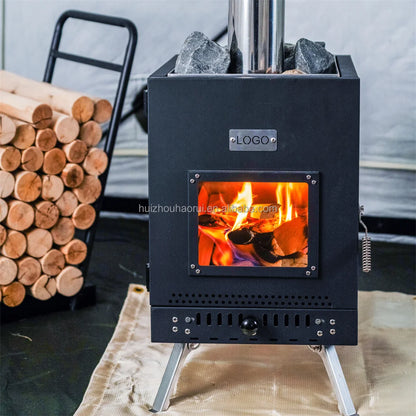 Stainless Steel Sauna Stove Picnic Camping Tent Wood-burning Heating Stove Household Folding Portable Firewood Sauna Stove