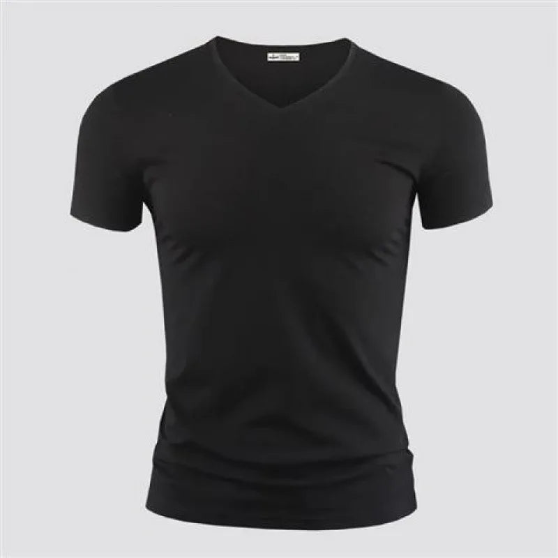 2026 Men's T Shirt Pure Color V Collar Short Sleeved Tops Tees Men T-Shirt Black Tights Man T-Shirts Fitness For Male Clothes