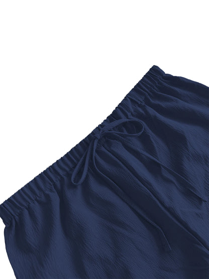 Dam Wide Leg Byxor Knälång – Elastisk Midja Dragsko Casual Vår/Sommar, 5 Färger S–XXL