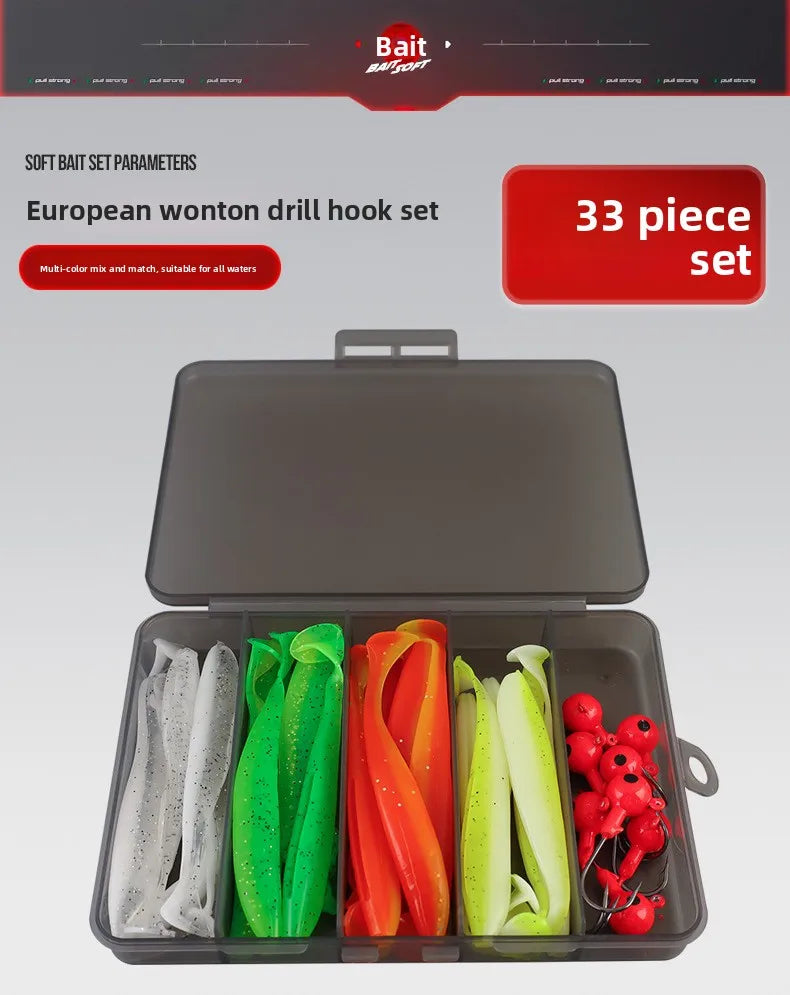 Soft Tail Bait Set Fake Bait 5.5/7/9/12cm Two-color Fishing Lure with Lead Head Hook for Angling