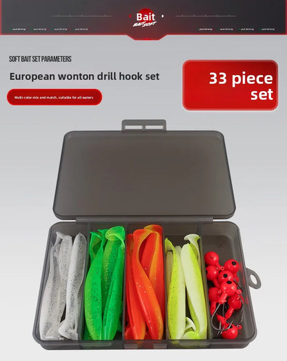 Soft Tail Bait Set Fake Bait 5.5/7/9/12cm Two-color Fishing Lure with Lead Head Hook for Angling