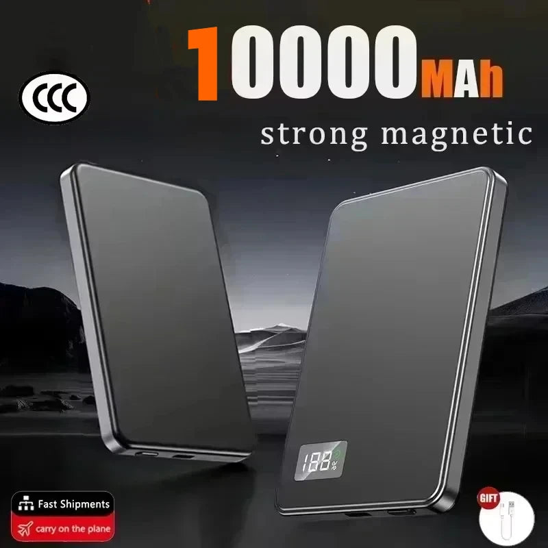 Lenovo Ultra-thin 500000mAh Mobile Power Bank For iPhone Xiaomi For MagSafe Magnetic Wireless Fast Charge Portable LED Display