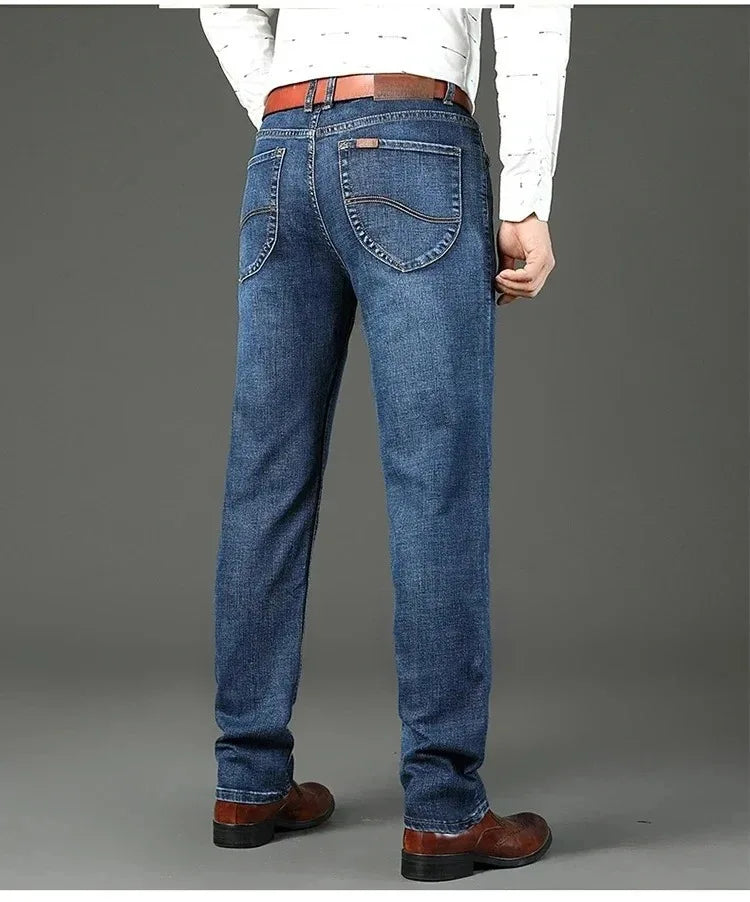 2026 Top Brand Washed Jeans Trousers Four Season Men's High Quality Jeans Business Casual High Waist Denim Pants