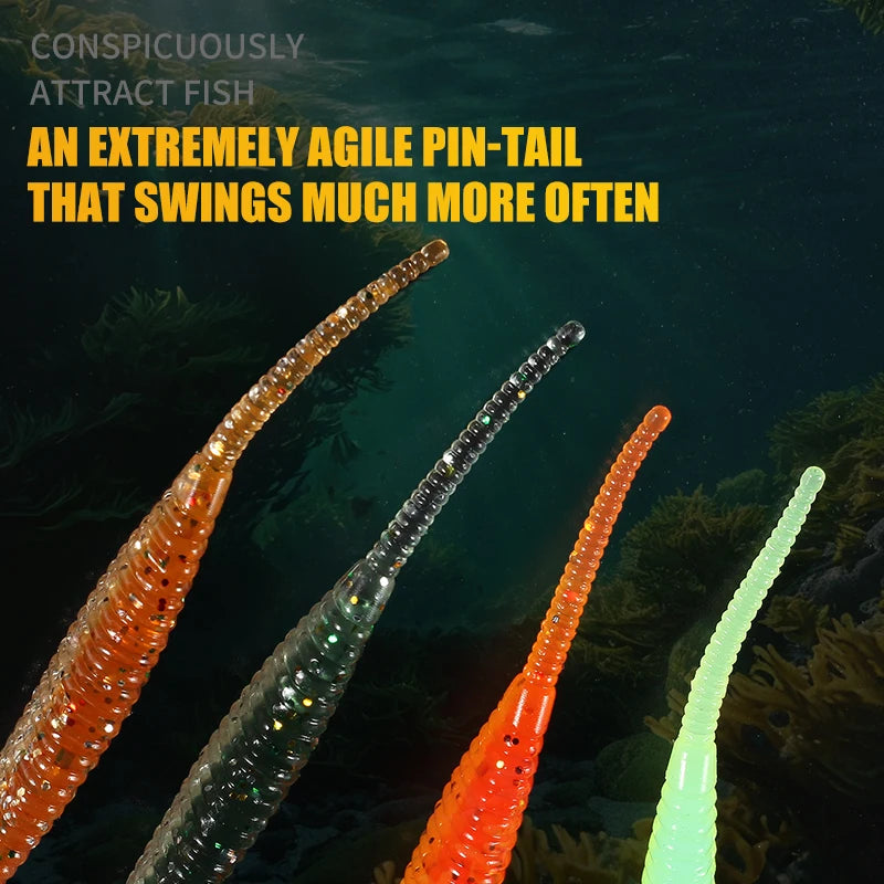 2019 new Supercontinent Needle-tailed straight worm now hot 100mm/10pcs Double Color Silicone Bait