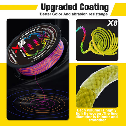 NEW Japan Original Xbraid Upgrade X8 Never Fade Multicolor Multifilament Line Fishing 1000M/500M/300M for Carp Bass Fishing Line