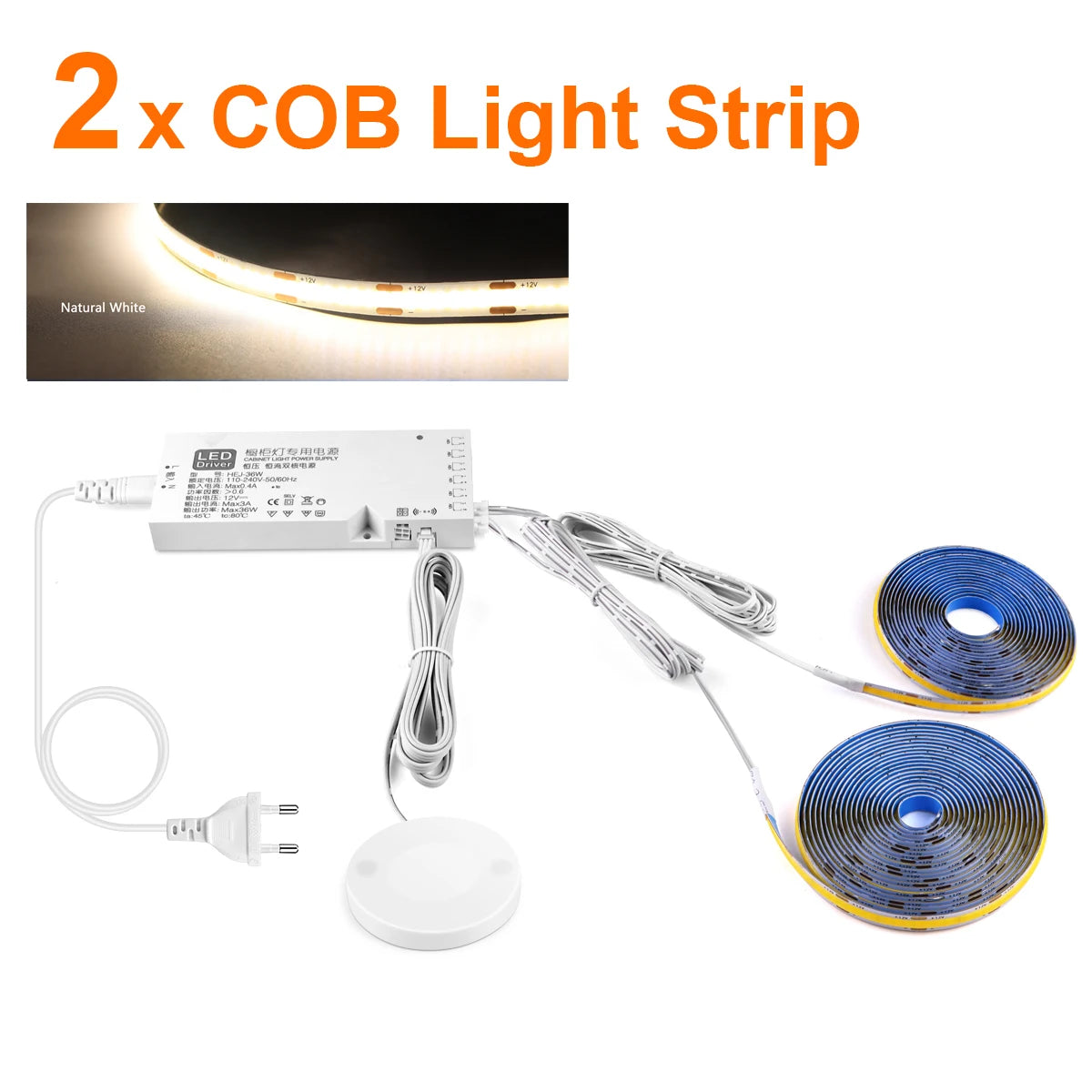 Smart Dimbar COB LED-list med Touchsensor – Varmvit/Neutralvit, 1–5m, Klippbar, Handsvep, EU/US-kontakt