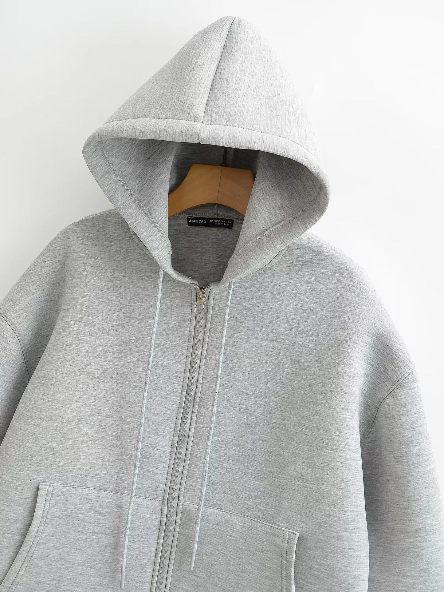 HH Autumn Winter Women's Zipper Hoodie Coat High Street Double Pockets Oversize Jakcet Loose Sweatshirts Outerwear Top
