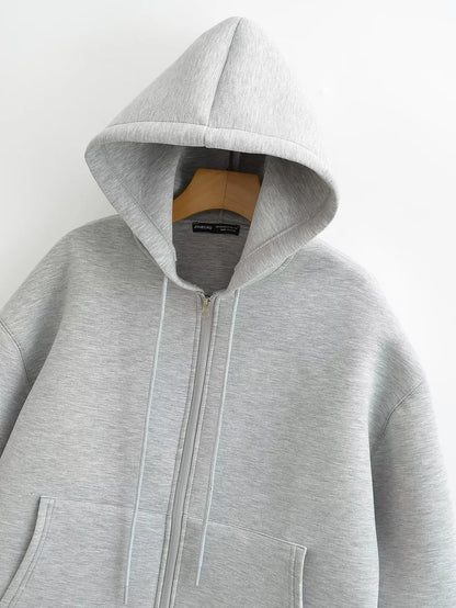 HH Autumn Winter Women's Zipper Hoodie Coat High Street Double Pockets Oversize Jakcet Loose Sweatshirts Outerwear Top