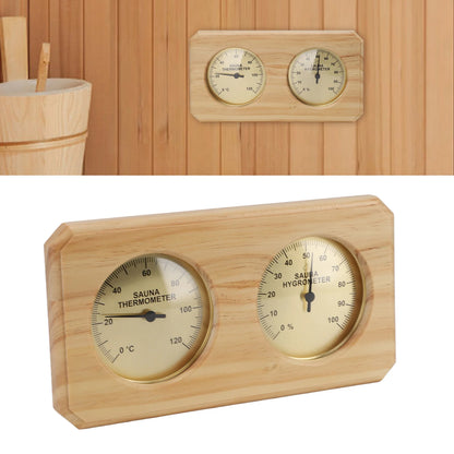 2-i-1 Bastutermometer & Hygrometer i Trä – Väggmonterad, 0–120°C, Guldram