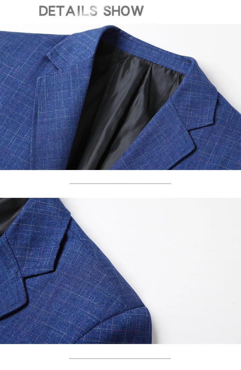 Herr Slim Fit Blazer – Rutig Strükfri Kavaj för Business Casual, Vår & Höst, 3 Färger