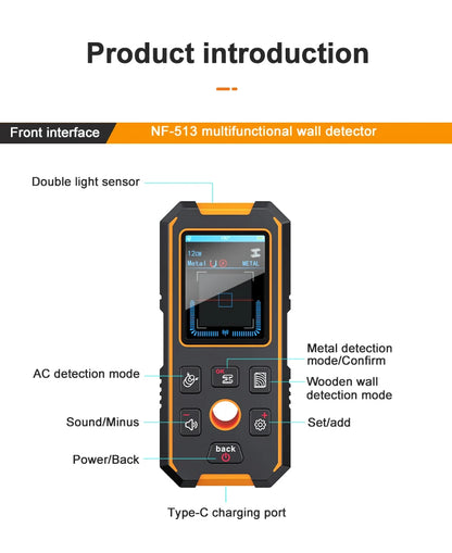 NOYAFA NF-513S Metal Detector Wall Scanner AC Live Cable Wires Metal Wood Stud Find with Positioning Hole Wall Detector