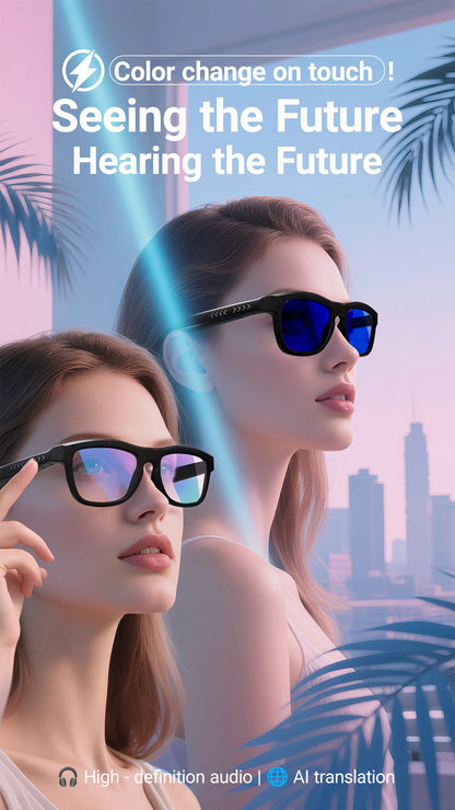 Touch Automatic Color Changing Dimming Bluetooth 5.4 Voice Assistant AI Smart Translation Music Glasses Men UV400 Protection