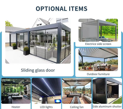 Bioklimatisk fristående metallpaviljong snölasttålig pergola för utemiljöer