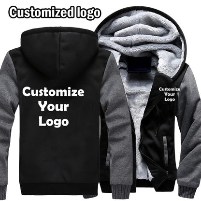 Herr Hoodie Vinterjacka 2026 – Anpassningsbar Tryck Streetwear Casual Zip Tjock S–4XL 4 Färger